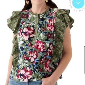 Wonderly Flutter Sleeve Henly Deep Floral Top Shirt XL Spring Casual Bohemian